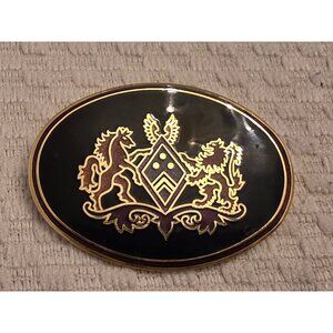 Vintage Isle Of Skye Enamel & Gold-Tone Cloisonne Crest Brooch Pin Oval Design